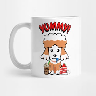 Cute brown dog is having coffee and cake Mug